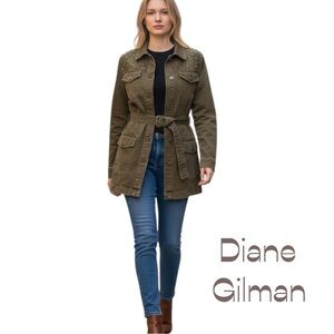 Diane Gilman Distressed Brown Studded Belted Jean Jacket Size M